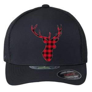 Classic Red & Black Christmas Buffalo Plaid Deer Flexfit Unipanel Trucker Cap