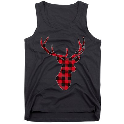 Classic Red & Black Christmas Buffalo Plaid Deer Tank Top