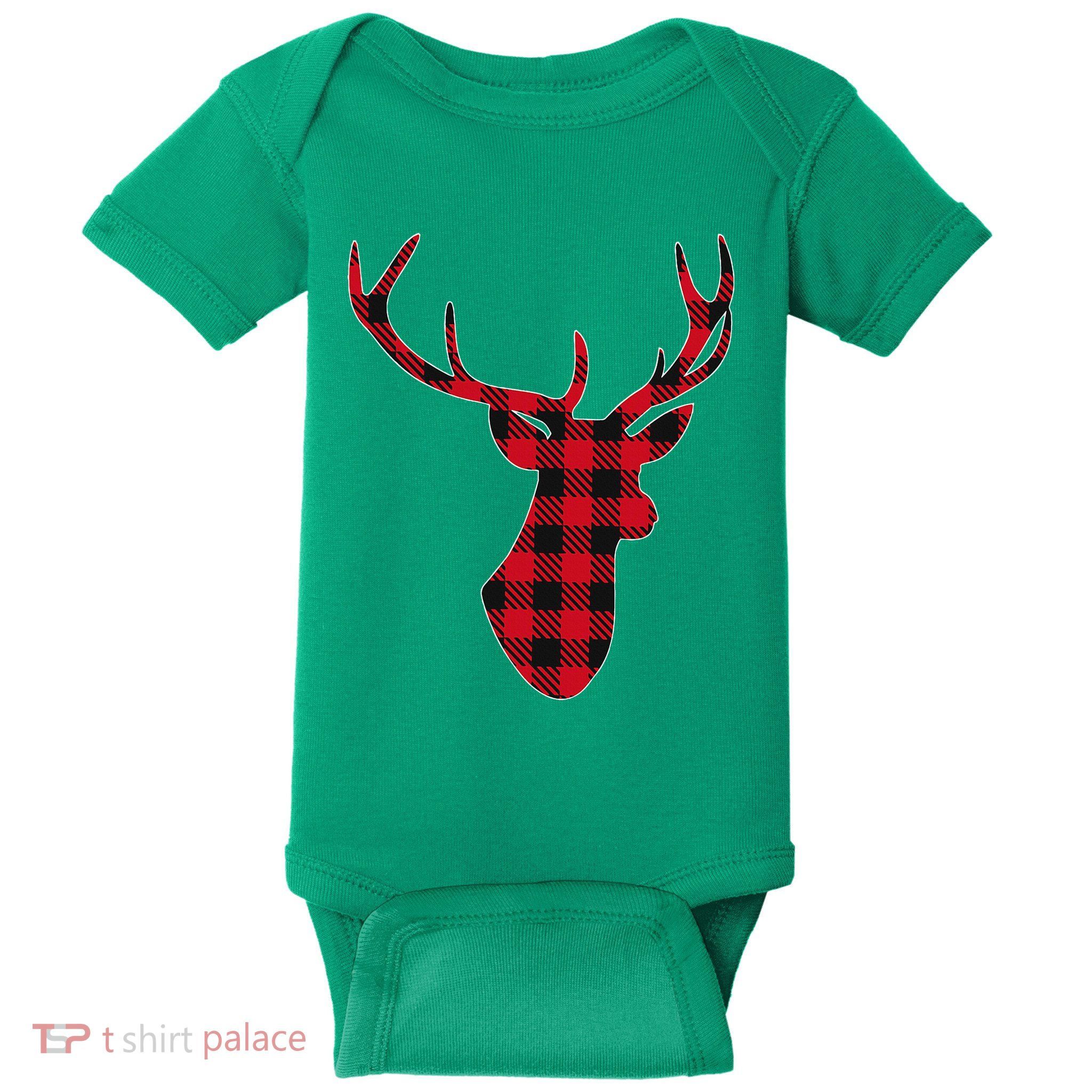 Classic Red & Black Christmas Buffalo Plaid Deer Baby Bodysuit