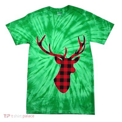 Classic Red & Black Christmas Buffalo Plaid Deer Tie-Dye T-Shirt