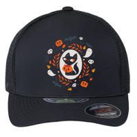 Cute Retro Black Cat Fall Halloween Flexfit Unipanel Trucker Cap