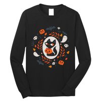 Cute Retro Black Cat Fall Halloween Long Sleeve Shirt