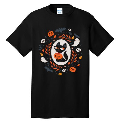 Cute Retro Black Cat Fall Halloween Tall T-Shirt