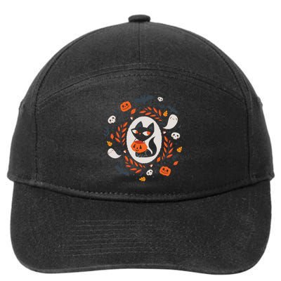 Cute Retro Black Cat Fall Halloween 7-Panel Snapback Hat