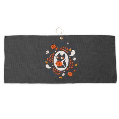 Cute Retro Black Cat Fall Halloween Large Microfiber Waffle Golf Towel