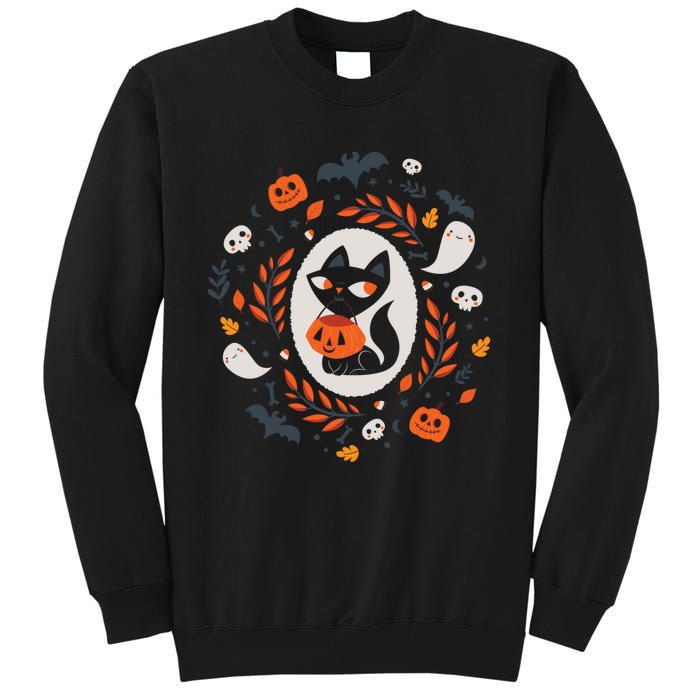 Cute Retro Black Cat Fall Halloween Tall Sweatshirt