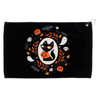 Cute Retro Black Cat Fall Halloween Grommeted Golf Towel