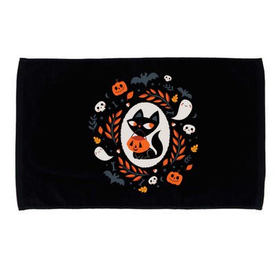 Cute Retro Black Cat Fall Halloween Microfiber Hand Towel