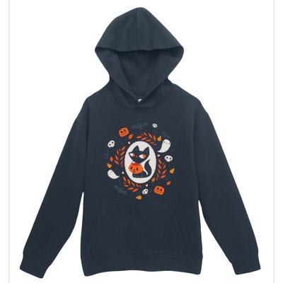 Cute Retro Black Cat Fall Halloween Urban Pullover Hoodie