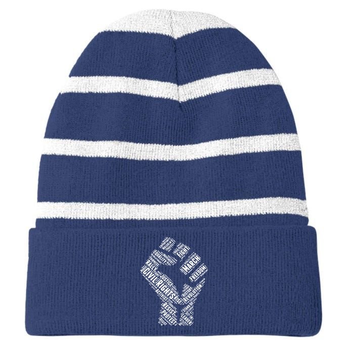 Civil Rights Black Power Fist March For Justice Striped Beanie with Solid Band