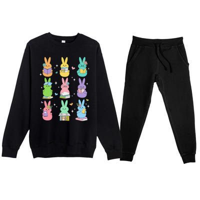 Cute Reading Bunny Bookworm Reader Teacher Rabbit Book Lover Premium Crewneck Sweatsuit Set