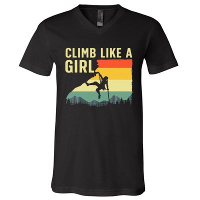 Cool Rock Climbing Mountain Rock Climbers V-Neck T-Shirt