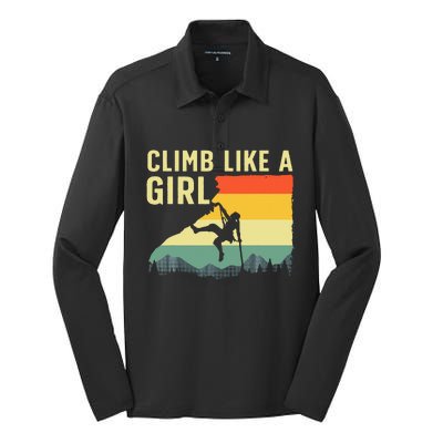 Cool Rock Climbing Mountain Rock Climbers Silk Touch Performance Long Sleeve Polo