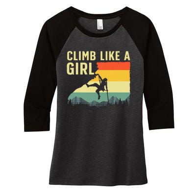 Cool Rock Climbing Mountain Rock Climbers Women's Tri-Blend 3/4-Sleeve Raglan Shirt