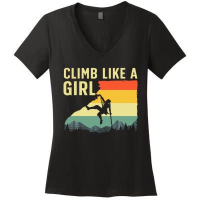 Cool Rock Climbing Mountain Rock Climbers Women's V-Neck T-Shirt