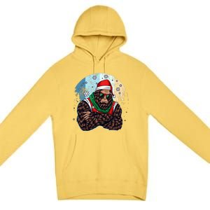 Cool Retro Christmas Big Foot Sasquatch Santa Claus Premium Pullover Hoodie