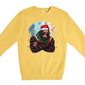 Cool Retro Christmas Big Foot Sasquatch Santa Claus Premium Crewneck Sweatshirt