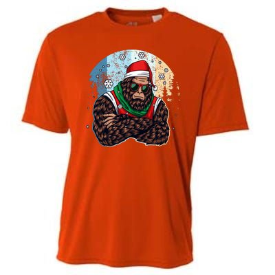 Cool Retro Christmas Big Foot Sasquatch Santa Claus Cooling Performance Crew T-Shirt