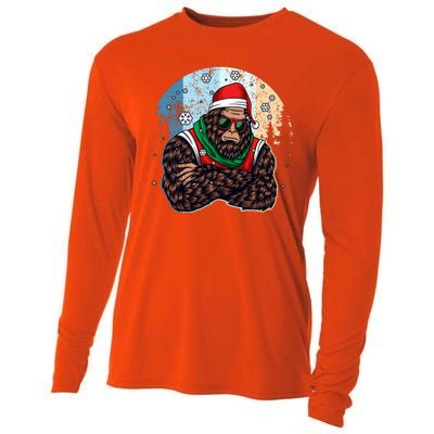 Cool Retro Christmas Big Foot Sasquatch Santa Claus Cooling Performance Long Sleeve Crew