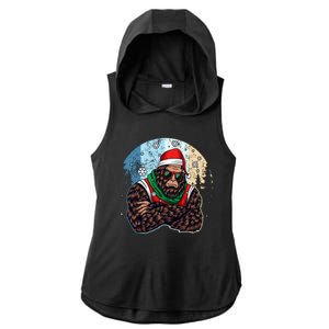 Cool Retro Christmas Big Foot Sasquatch Santa Claus Ladies PosiCharge Tri-Blend Wicking Draft Hoodie Tank