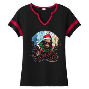 Cool Retro Christmas Big Foot Sasquatch Santa Claus Ladies Halftime Notch Neck Tee