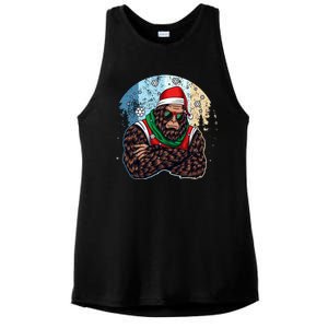 Cool Retro Christmas Big Foot Sasquatch Santa Claus Ladies PosiCharge Tri-Blend Wicking Tank