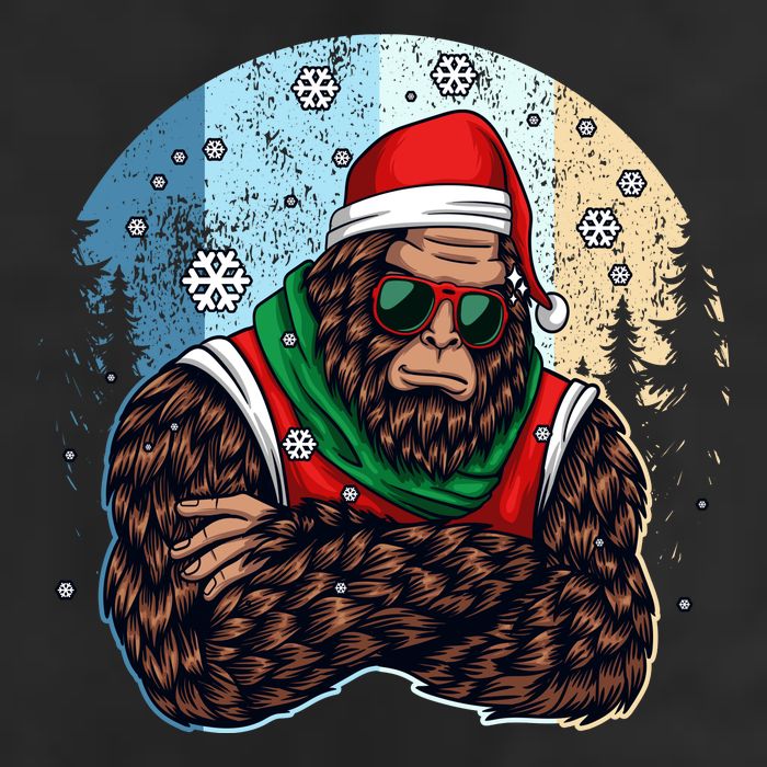 Cool Retro Christmas Big Foot Sasquatch Santa Claus 7 Panel Mesh Trucker Snapback Hat