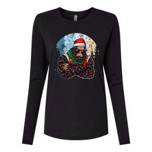 Cool Retro Christmas Big Foot Sasquatch Santa Claus Womens Cotton Relaxed Long Sleeve T-Shirt