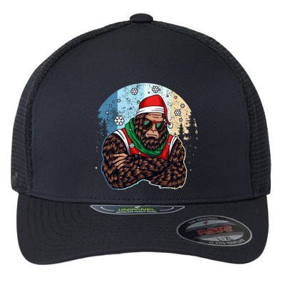 Cool Retro Christmas Big Foot Sasquatch Santa Claus Flexfit Unipanel Trucker Cap