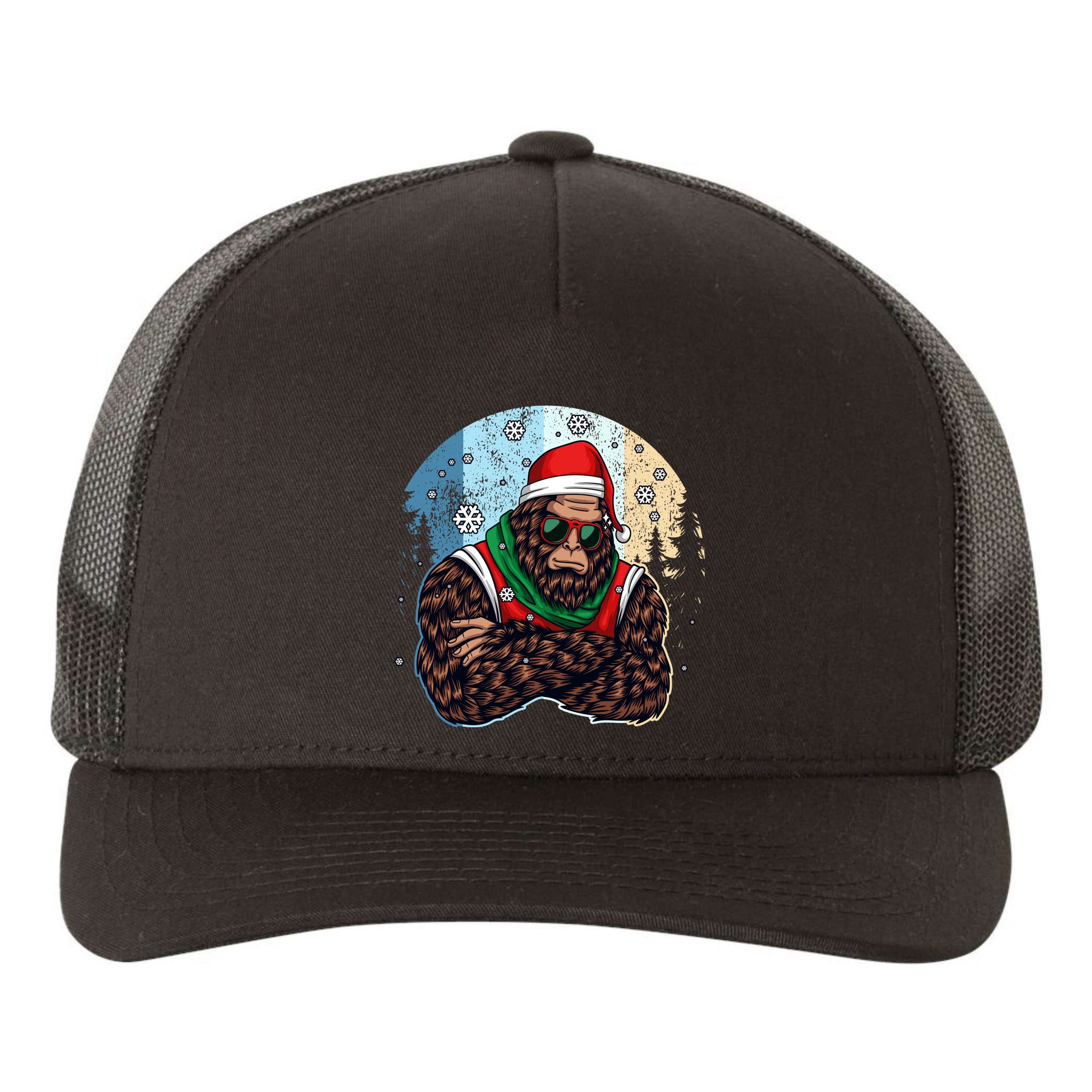 Cool Retro Christmas Big Foot Sasquatch Santa Claus Yupoong Adult 5-Panel Trucker Hat