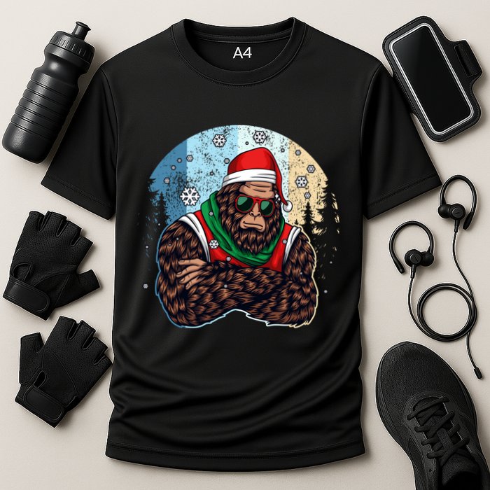 Cool Retro Christmas Big Foot Sasquatch Santa Claus Performance Shirt