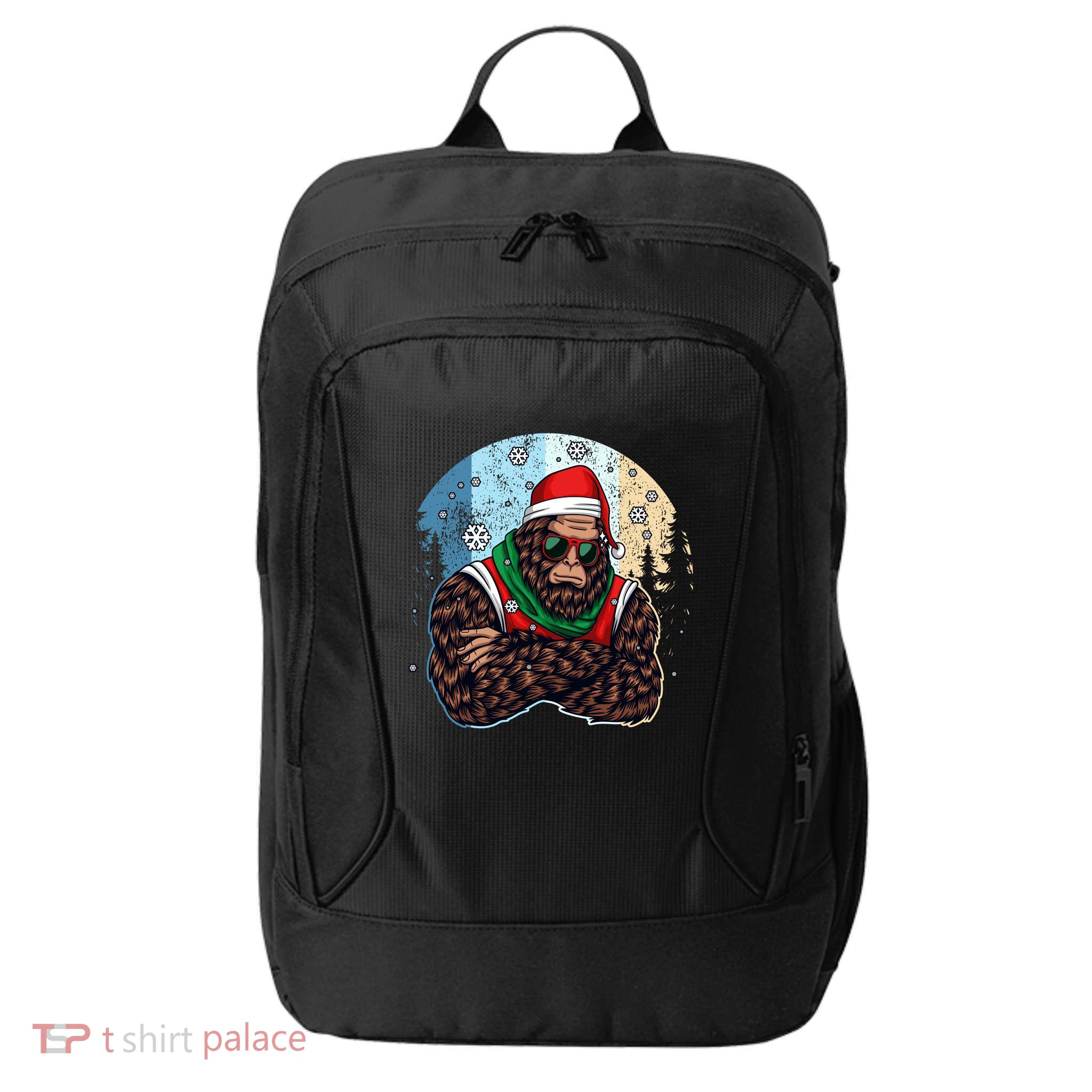 Cool Retro Christmas Big Foot Sasquatch Santa Claus City Backpack