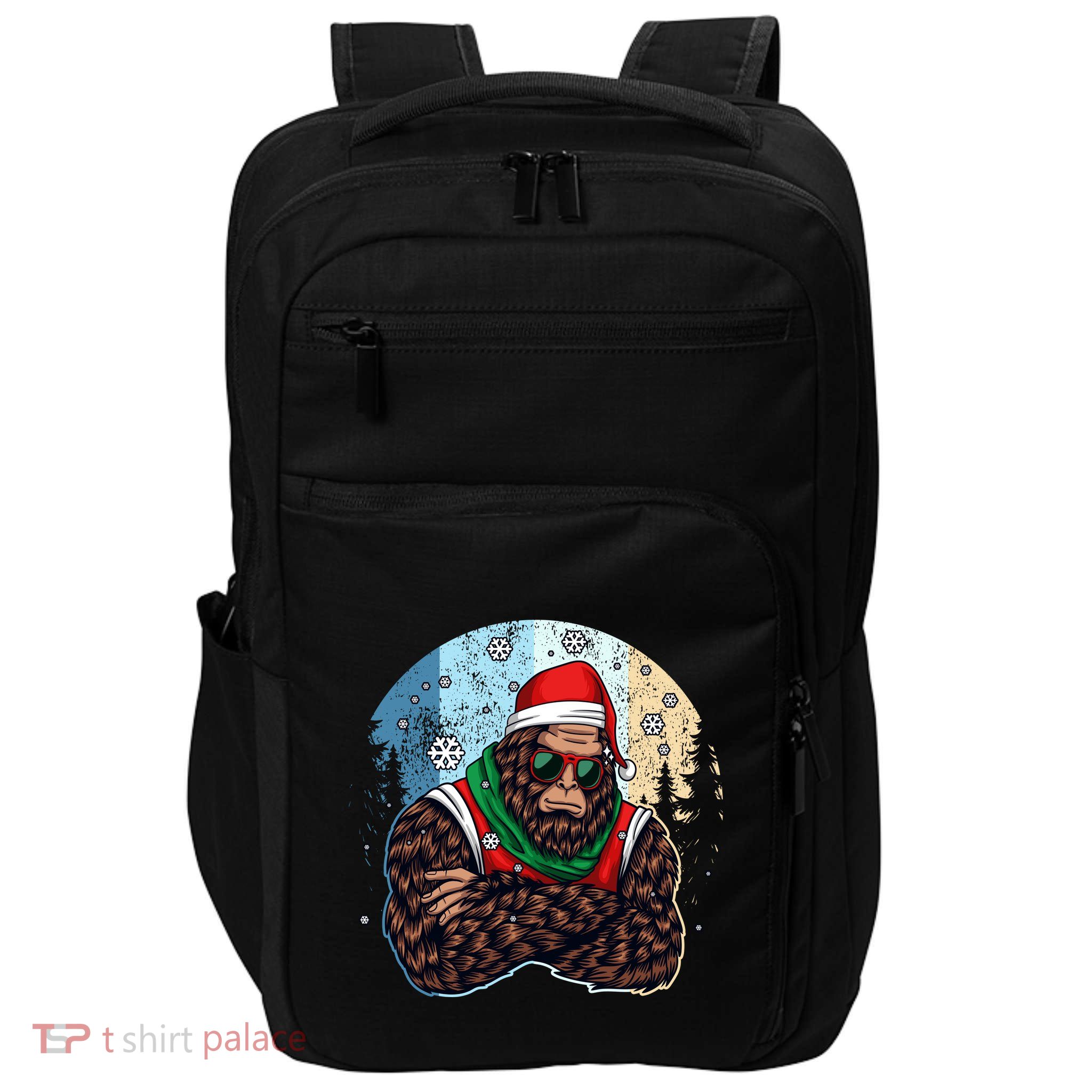 Cool Retro Christmas Big Foot Sasquatch Santa Claus Impact Tech Backpack