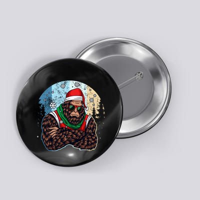 Cool Retro Christmas Big Foot Sasquatch Santa Claus Button