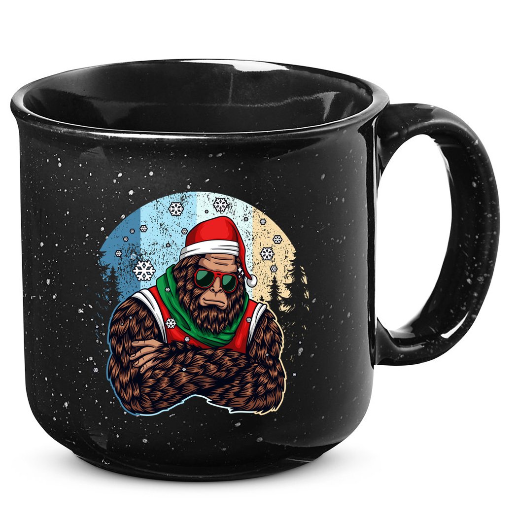 Cool Retro Christmas Big Foot Sasquatch Santa Claus 15oz Campfire Ceramic Mug