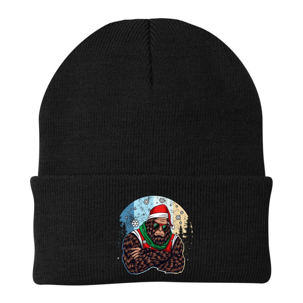 Cool Retro Christmas Big Foot Sasquatch Santa Claus Beanie