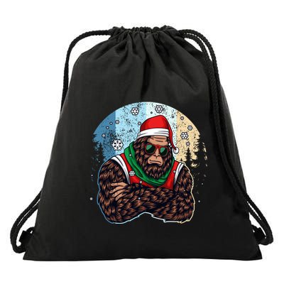 Cool Retro Christmas Big Foot Sasquatch Santa Claus Drawstring Bag