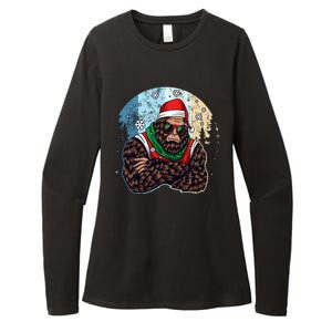 Cool Retro Christmas Big Foot Sasquatch Santa Claus Womens CVC Long Sleeve Shirt