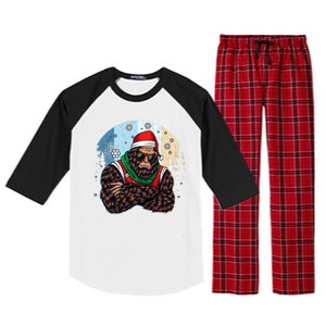 Cool Retro Christmas Big Foot Sasquatch Santa Claus Raglan Sleeve Pajama Set