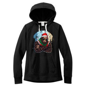 Cool Retro Christmas Big Foot Sasquatch Santa Claus Women's Fleece Hoodie