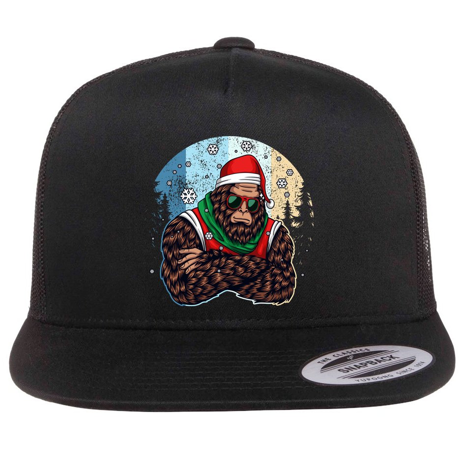 Cool Retro Christmas Big Foot Sasquatch Santa Claus Flat Bill Trucker Hat