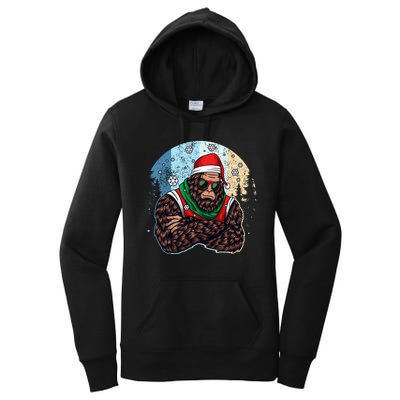 Cool Retro Christmas Big Foot Sasquatch Santa Claus Women's Pullover Hoodie
