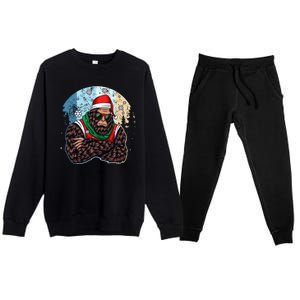 Cool Retro Christmas Big Foot Sasquatch Santa Claus Premium Crewneck Sweatsuit Set