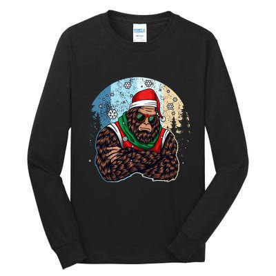 Cool Retro Christmas Big Foot Sasquatch Santa Claus Tall Long Sleeve T-Shirt
