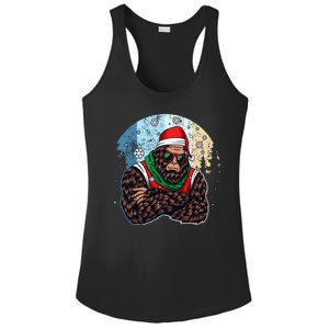 Cool Retro Christmas Big Foot Sasquatch Santa Claus Ladies PosiCharge Competitor Racerback Tank