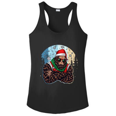 Cool Retro Christmas Big Foot Sasquatch Santa Claus Ladies PosiCharge Competitor Racerback Tank