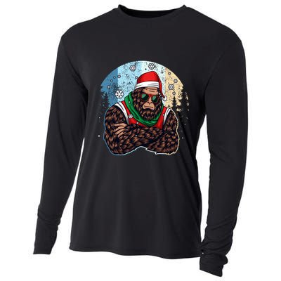 Cool Retro Christmas Big Foot Sasquatch Santa Claus Cooling Performance Long Sleeve Crew