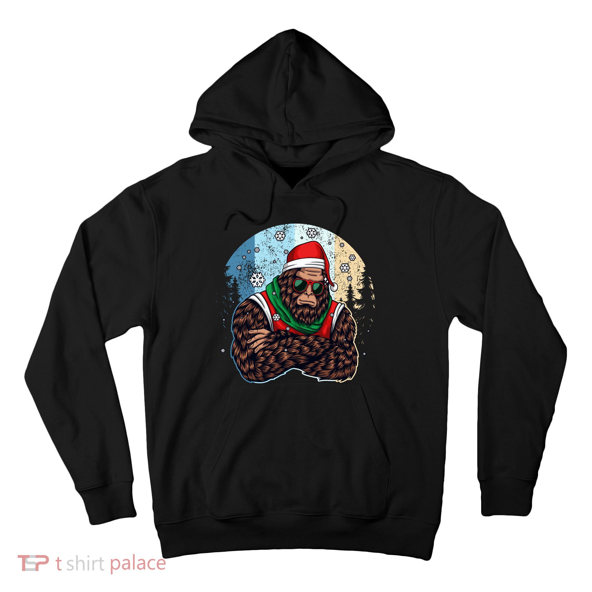 Cool Retro Christmas Big Foot Sasquatch Santa Claus Tall Hoodie