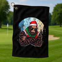 Cool Retro Christmas Big Foot Sasquatch Santa Claus Golf Towel