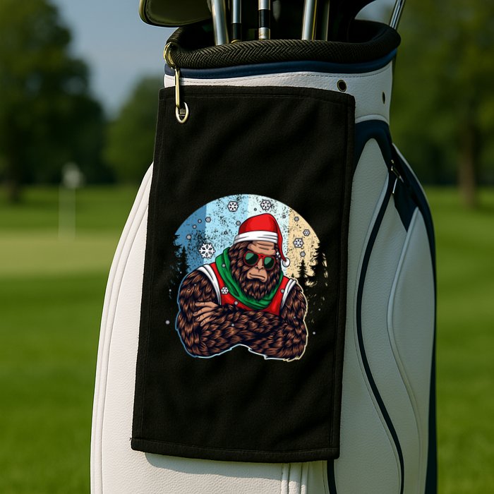 Cool Retro Christmas Big Foot Sasquatch Santa Claus Golf Towel